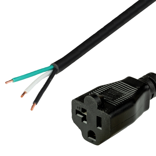 1FT OPEN (2in ROJ + 0.25in Strip) to NEMA 5-20R 20A 125V 12awg SJT BLACK Power Cord
