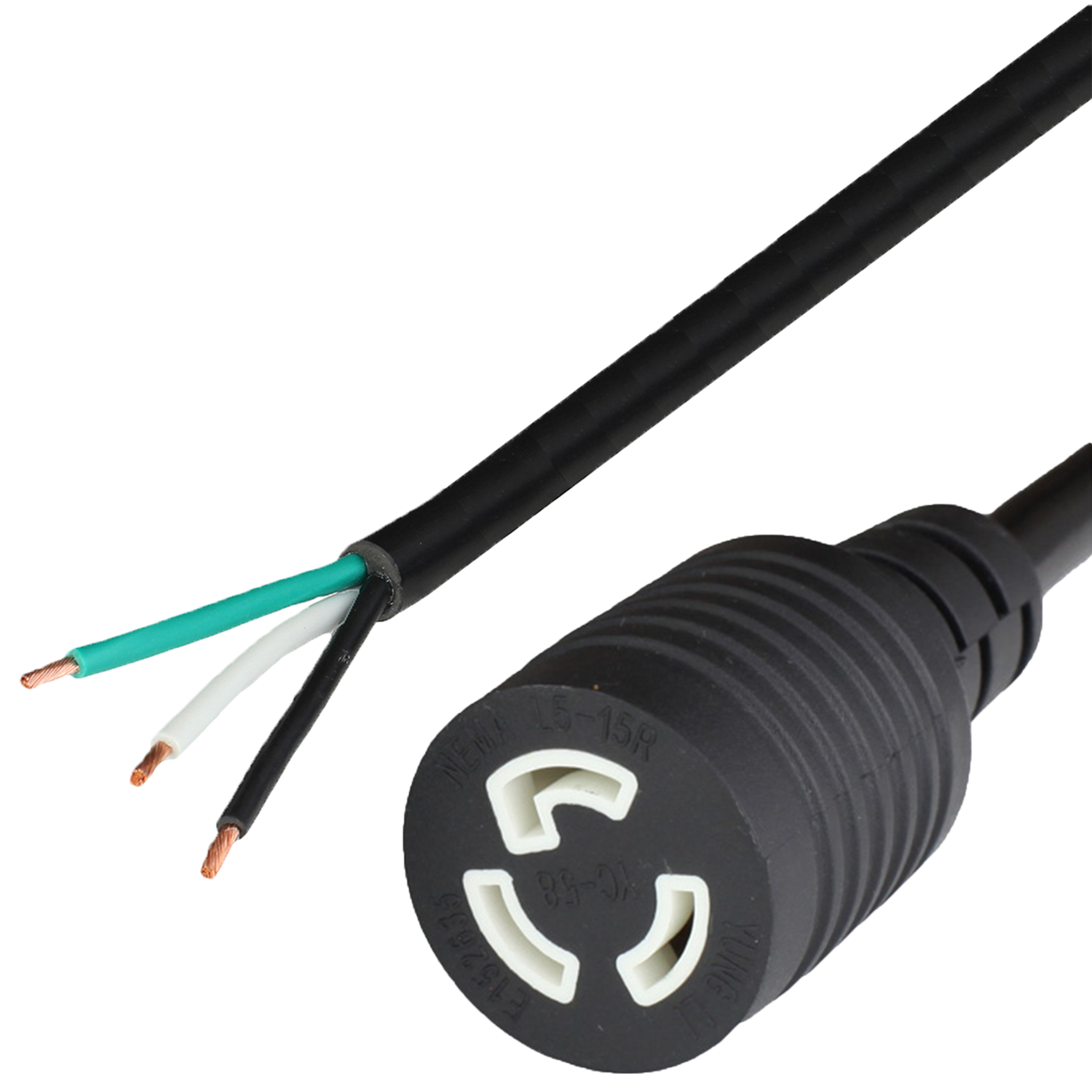 12FT OPEN 2in (ROJ + 0.25in Strip) to NEMA L5-15R (female twist lock) 15A 125V 14awg-3c SJTOW 105c Power Cord - BLACK