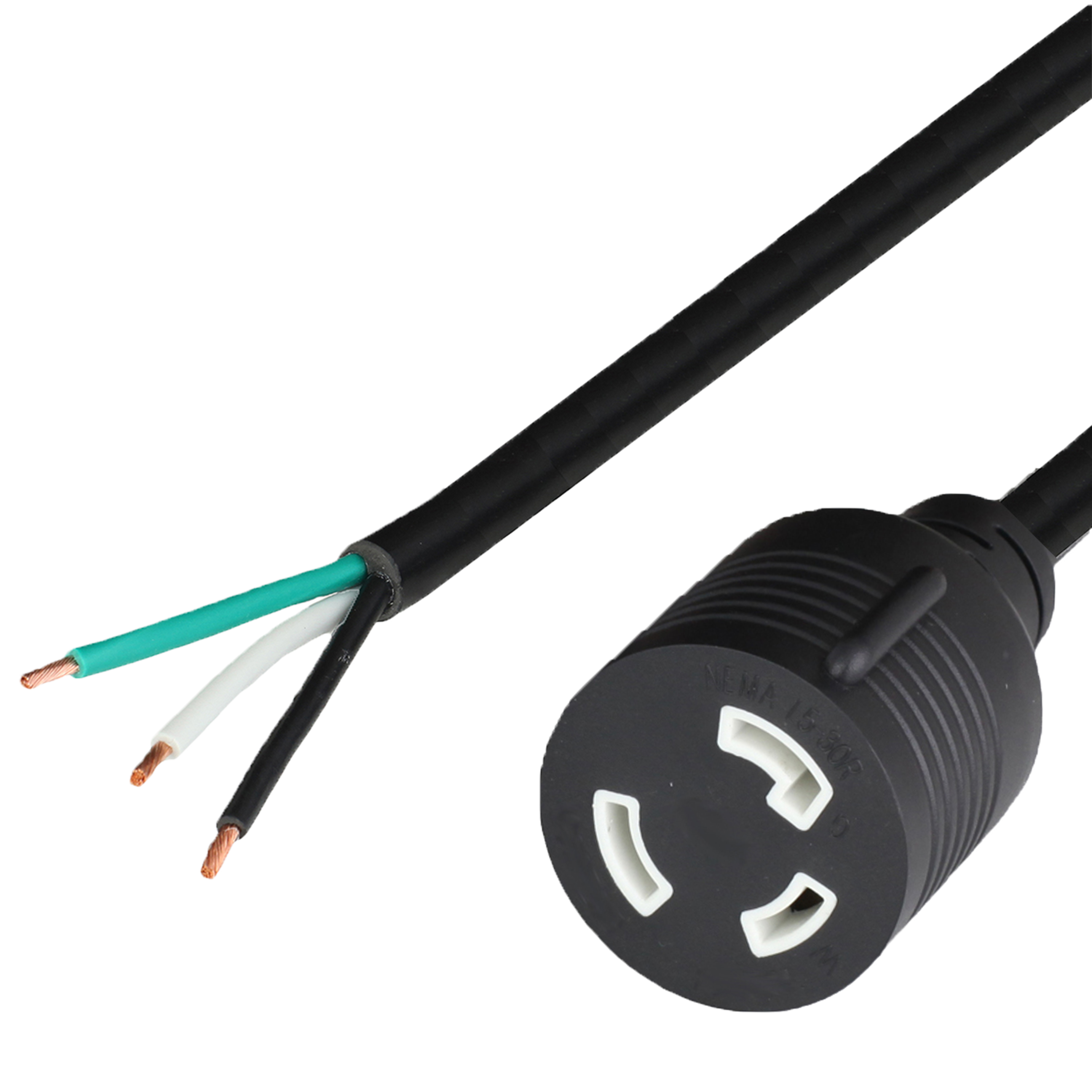 10FT OPEN 2in (ROJ + 0.25in Strip) to NEMA L5-30R (female twist lock) 30A 125V 10awg-3c SJTW 105c Power Cord - BLACK