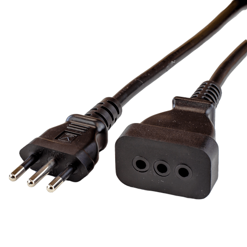 10ft 3m italy cei2350 10a 250v extension cord black front.png