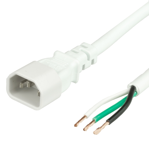 4FT IEC60320 C14 to OPEN (ROJ 50mm and Strip 6mm) 14awg NACC SJT 105c WHITE