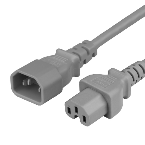 2FT C15 C14 15A 250V 14/3 SJT GRAY Power Cord