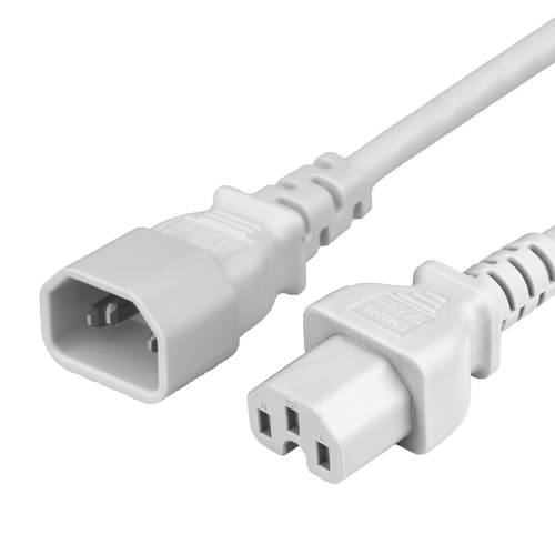 3FT C15 C14 15A 250V 14/3 SJT WHITE Power Cord