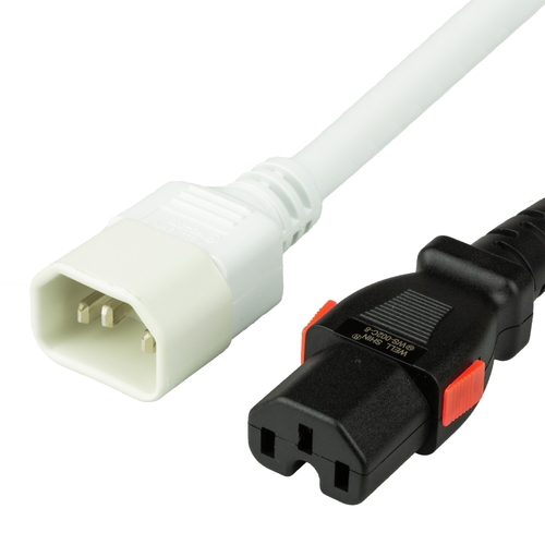 6FT A-Lock C15 C14 15A 250V WHITE Power Cord