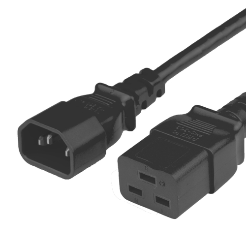 1 Meter IEC 60320 C14 to C19 SJT Black Power Cords - Rated 15A 250V