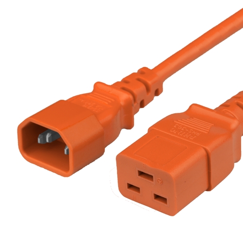 1FT IEC60320 C14 to C19 15A 250V 14awg SJT Power Cord - Orange