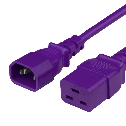 6FT IEC60320 C14 to C19 15A 250V 14awg SJT Power Cord - Purple