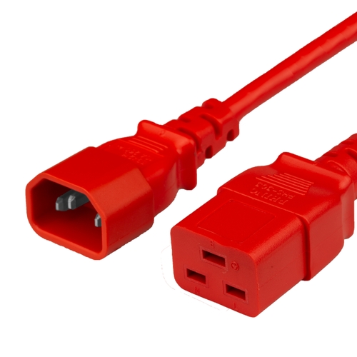 15FT C14 C19 15A 250V Power Cord - RED