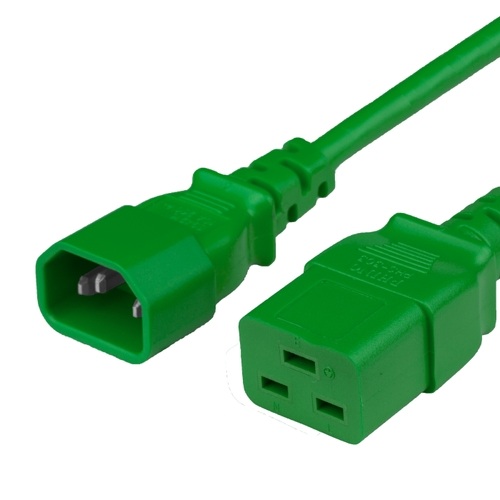 1FT IEC60320 C14 to C19 15A 250V 14awg SJT Power Cord - GREEN