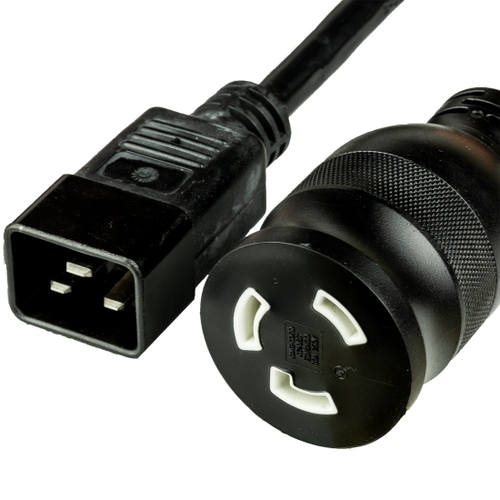 1FT IEC60320 C20 to NEMA L6-30R 20A 125V 12awg-3c Power Cord- BLACK