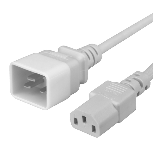 12FT IEC60320 C20 to C13 15A 250V 14awg-3c SJT Power Cord - WHITE
