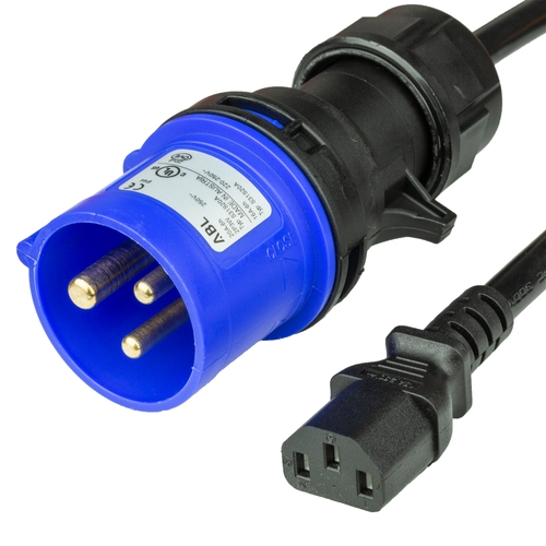 8FT (2.5m) IEC 60309 6H 2P+E Splashproof BLUE PLUG to C13 15A 250V BLACK