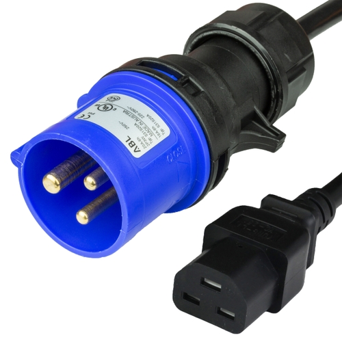 6FT IEC60309 6H 2P+E 20A BLUE PLUG to IEC60320 C21 20A 250V 12awg SJT BLACK Power Cord
