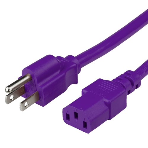 15FT Nema 5-15P to IEC 60320 C13 15A 125V - Purple