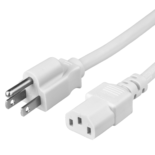 4FT NEMA 5-15P to IEC60320 C13 15A 125V 14awg SJT Power Cord - WHITE