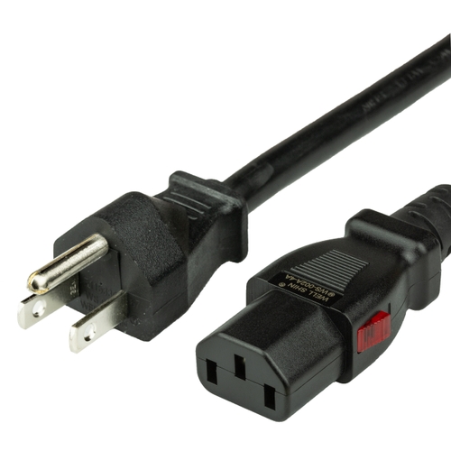 6FT A-Lock C13 5-15P 15A 125V BLACK Power Cord