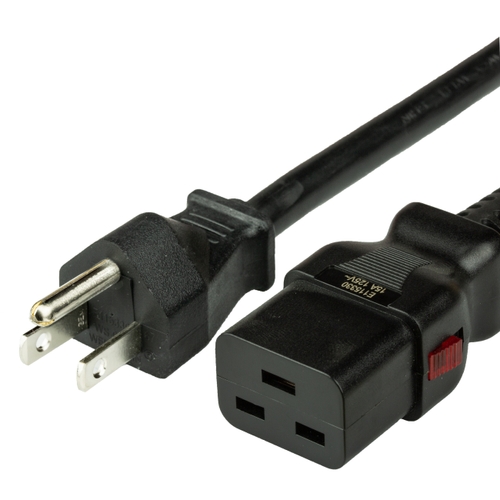 12FT A-Lock C19 5-15P 15A 250V BLACK Power Cord