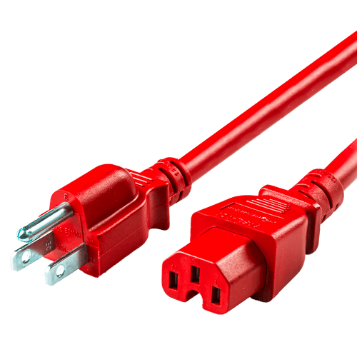 NEMA 5-15P to C15, 14/3 SJT, 15A 125V, 3FT Red Power Cord