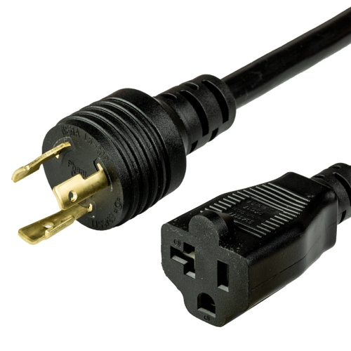 1FT L5-20P to 5-20R 12/3 SJT 20A 125V Black Adapter Power Cord
