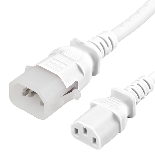 15FT P-LOCK C14 C13 15A 250V Power Cord - WHITE