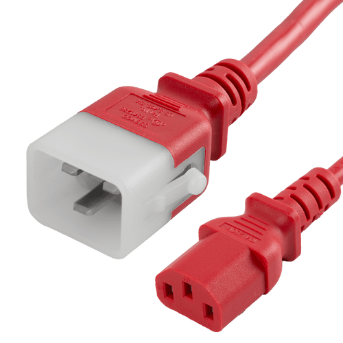 10FT IEC 60320 C20 P-Lock to C13, 15A 14awg 250V Power Cord -  Red