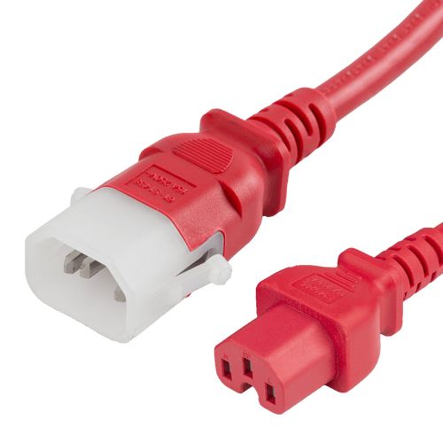 10FT P-LOCK C14 C15 15A 250V Power Cord - RED