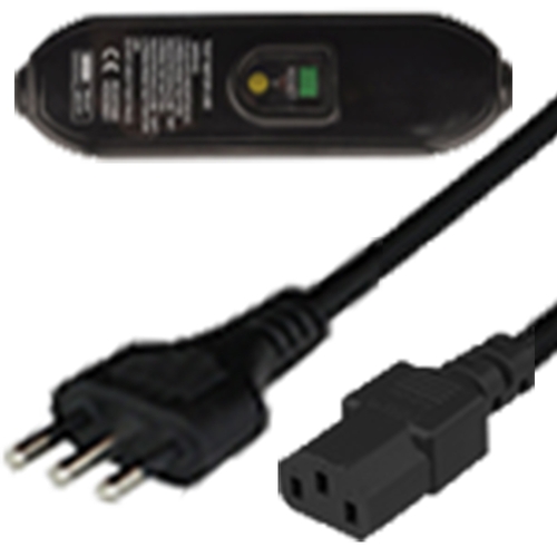 2.5m Italy Plug to In-Line RCD to IEC60320 C13 10A 250V 10mA Trip Level Power Cord - BLACK was R3B1-M22A-0120