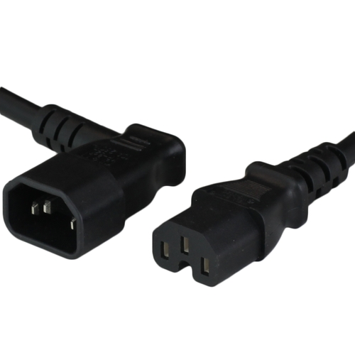 10FT IEC60320 RIGHT ANGLE C14 to C15 15A 250V 14awg SJT Power Cord - BLACK