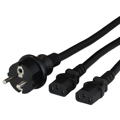 1m european schuko cee77 to 2x iec60320 c13 10a 250v 1mm2 h05vvf splitter power cord black Front.jpg