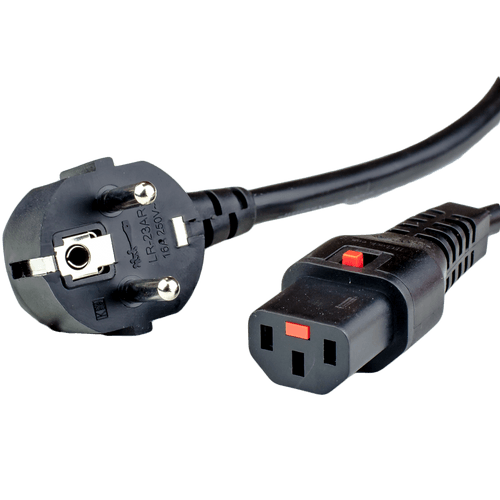 250cm european schuko cee77 angled to iec60320 c13 locking ieclock 10a 250v 1mm2 h05vvf power cord black front.png