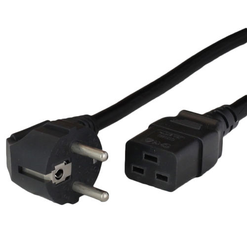2.5m European Schuko CEE7/7 Down Angle Plug to IEC60320 C19 16A 250V 1.5mm2 H05VV-F Power Cord - Black