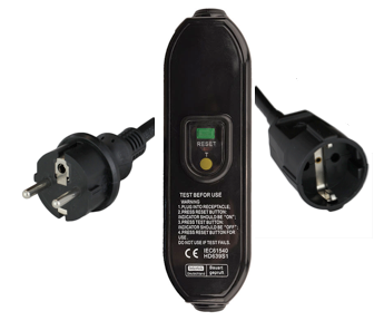 2.5m European Schuko CEE7/7 Plug to In-Line RCD to Schuko CEE7/7 Connector 10A 250V 10mA Trip Level Power Cord - BLACK