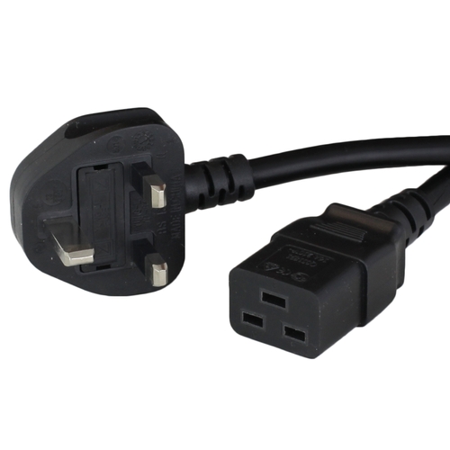 6FT UK BS1363 Down Angle to IEC60320 C19 13A 250V H05VV-F3G1.5 Power Cord - BLACK