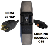 MANUAL RESET INLINE STYLE - NEMA L6-15P to LOCKING IEC60320 C15 GFCI 15A 250V POWER CORD
